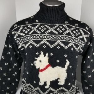 Vintage Lauren Ralph Women Large Knit Sweater Dog